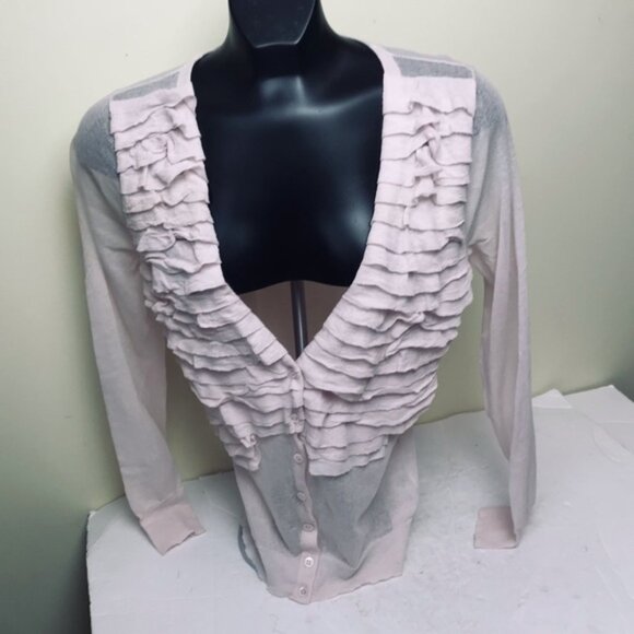 J.Crew Ruffle Cotton Cardigan Sweater Top Lightweight Knit Preppy V Semi Sheer M - Picture 2 of 16